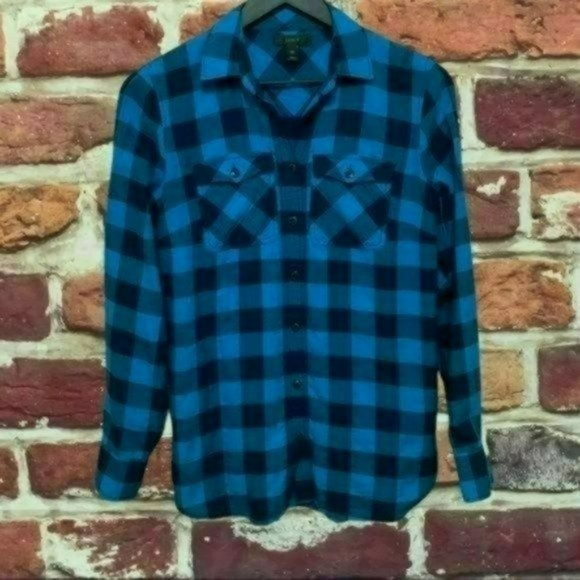 J CREW WOMEN'S BLUE & BLACK BUFFALO PLAID BUTTON FRONT BLOUSE - Picture 1 of 8